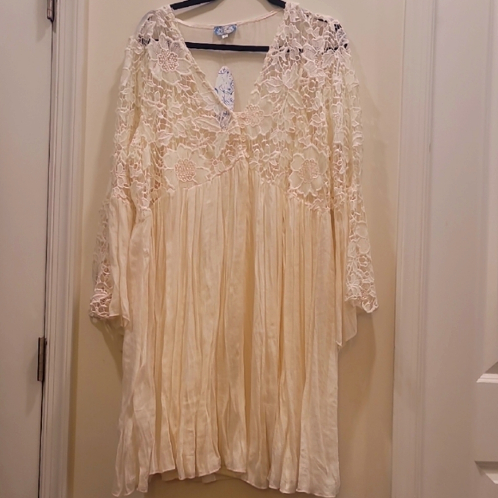 Elegant Cream Lace Long Sleeve Dress